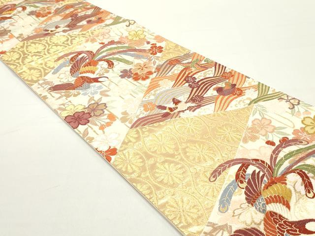 平和屋着物●六通柄袋帯　唐織　作家物　鳳凰立波花文　鴛鴦　金糸　正絹　逸品　DAAY0274ob