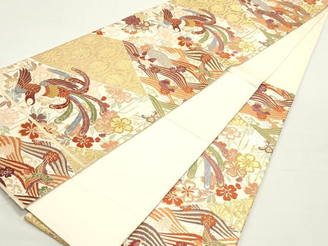 平和屋着物●六通柄袋帯　唐織　作家物　鳳凰立波花文　鴛鴦　金糸　正絹　逸品　DAAY0274ob