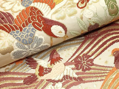 平和屋着物●六通柄袋帯　唐織　作家物　鳳凰立波花文　鴛鴦　金糸　正絹　逸品　DAAY0274ob