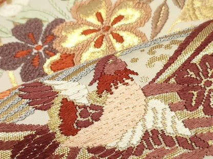 平和屋着物●六通柄袋帯　唐織　作家物　鳳凰立波花文　鴛鴦　金糸　正絹　逸品　DAAY0274ob