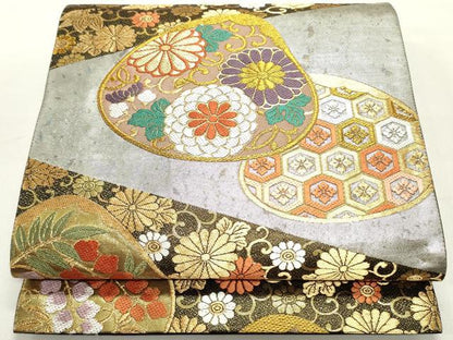 平和屋着物●六通柄袋帯　唐織　作家物　錦雅四季花文　金糸　引箔　正絹　逸品　DAAY0278ob