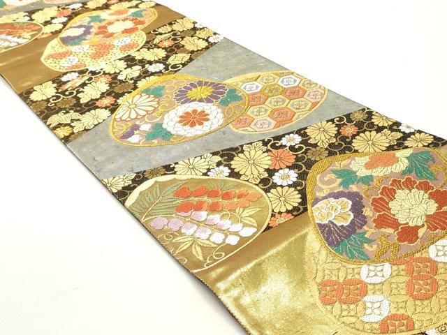 平和屋着物●六通柄袋帯　唐織　作家物　錦雅四季花文　金糸　引箔　正絹　逸品　DAAY0278ob