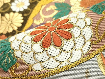 平和屋着物●六通柄袋帯　唐織　作家物　錦雅四季花文　金糸　引箔　正絹　逸品　DAAY0278ob
