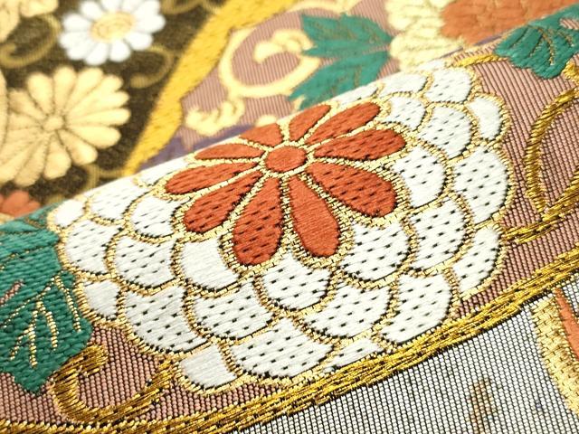 平和屋着物●六通柄袋帯　唐織　作家物　錦雅四季花文　金糸　引箔　正絹　逸品　DAAY0278ob