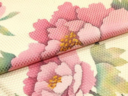 平和屋着物●太鼓柄袋帯　手描き　草花文　薄卵色　草色　正絹　逸品　DAAY0297ob