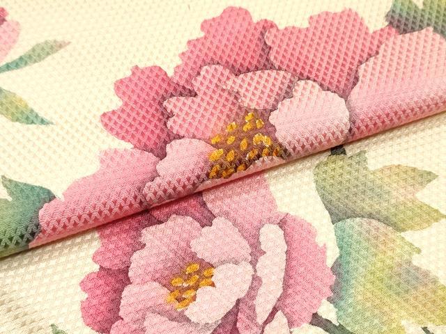 平和屋着物●太鼓柄袋帯　手描き　草花文　薄卵色　草色　正絹　逸品　DAAY0297ob