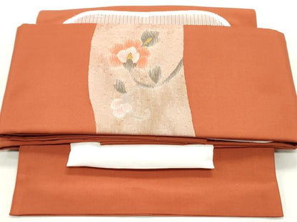 平和屋着物●ワンタッチつけ帯 すくい織 壁画文様 樺色 金糸 正絹 逸品 DAAY0316ob