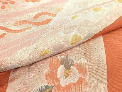 平和屋着物●ワンタッチつけ帯 すくい織 壁画文様 樺色 金糸 正絹 逸品 DAAY0316ob