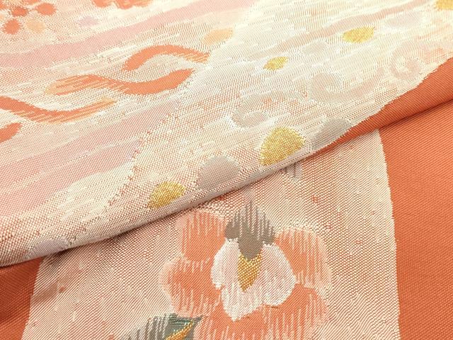 平和屋着物●ワンタッチつけ帯 すくい織 壁画文様 樺色 金糸 正絹 逸品 DAAY0316ob