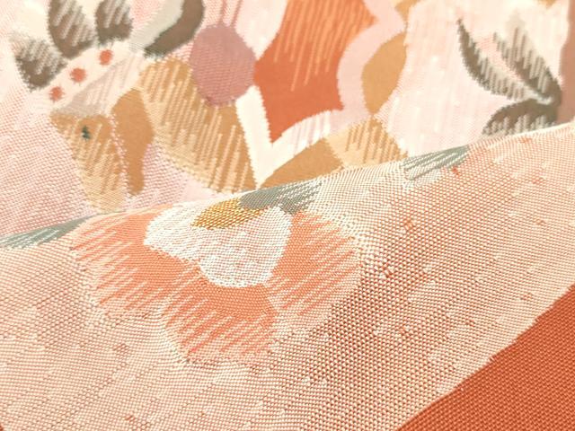 平和屋着物●ワンタッチつけ帯 すくい織 壁画文様 樺色 金糸 正絹 逸品 DAAY0316ob