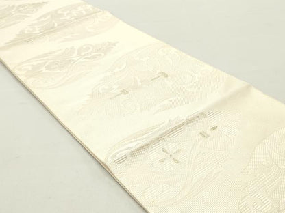 平和屋着物●本場筑前博多織 八寸名古屋帯 更紗花唐草文 象牙色 金糸 正絹 逸品 DAAY0340ob