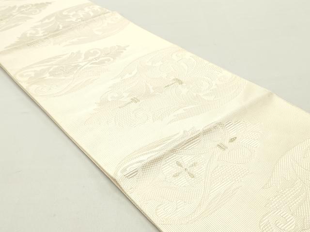 平和屋着物●本場筑前博多織 八寸名古屋帯 更紗花唐草文 象牙色 金糸 正絹 逸品 DAAY0340ob