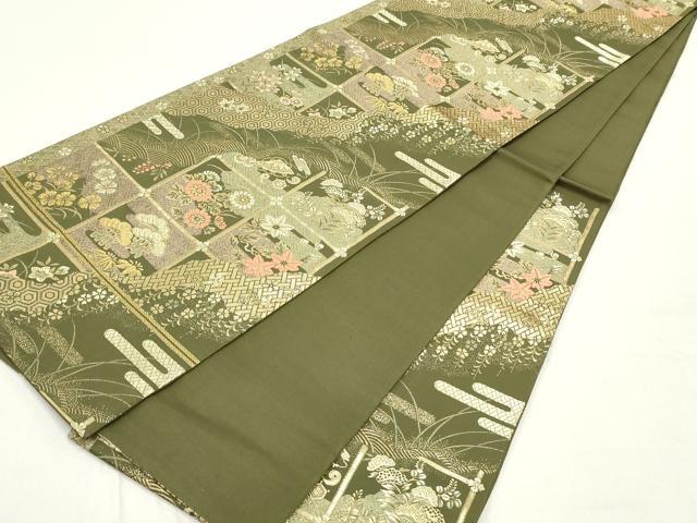平和屋着物●六通柄袋帯 唐織 変わり市松亀甲花松文 金糸 正絹 逸品 DAAY0344ob