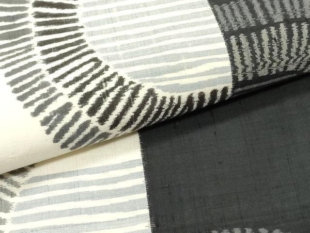 平和屋着物●紬屋吉平　六通柄袋帯　紬地　抽象間道　正絹　逸品　DAAY0347ob