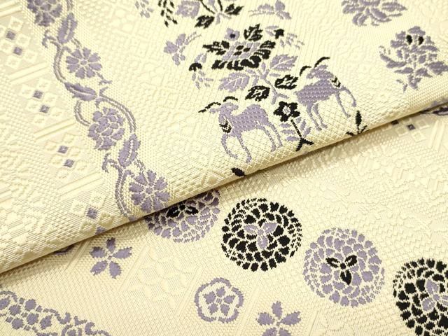 平和屋着物●本場筑前博多織　八寸名古屋帯　献上　花唐草動物間道　正絹　逸品　DAAY0351ob