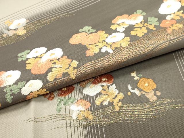 平和屋着物●田中工芸織物 祥園謹製　克絲綴　太鼓柄袋帯　枝梅菊文　金糸　正絹　逸品　DAAY0353ob