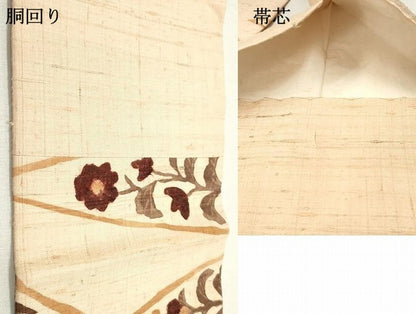 平和屋着物●九寸名古屋帯 ろうけつ染め 生紬 花菱文 正絹 逸品 DAAY0355ob