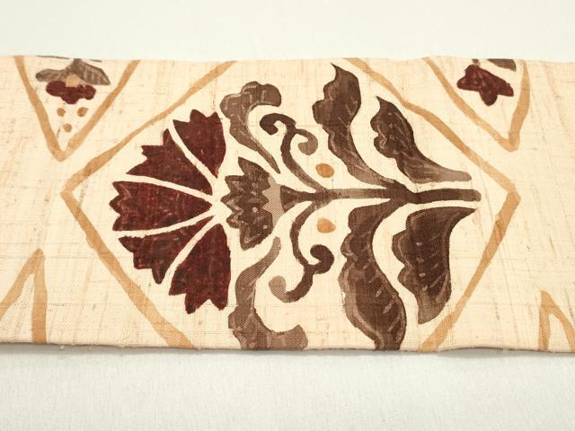 平和屋着物●九寸名古屋帯 ろうけつ染め 生紬 花菱文 正絹 逸品 DAAY0355ob