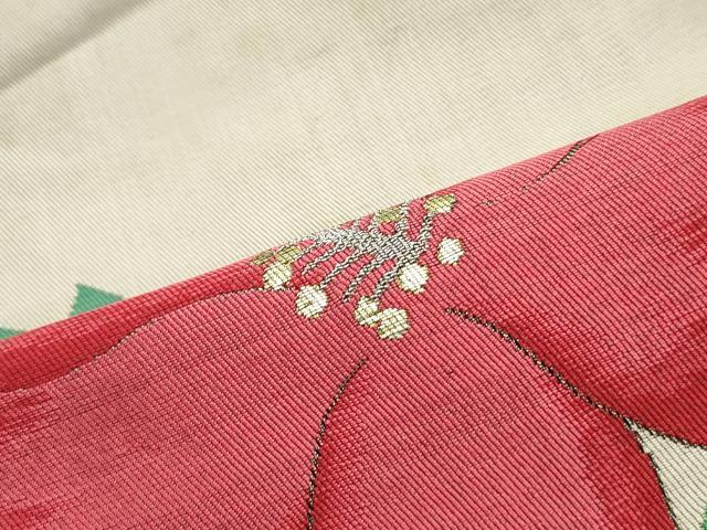 平和屋着物●アンティーク　大正ロマン　九寸名古屋帯　唐織　洋花文　金銀糸　正絹　逸品　DAAY0360ob