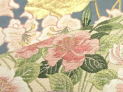 平和屋着物●六通柄袋帯 唐織 切嵌 流水草花文 金糸 正絹 逸品 DAAY0361ob