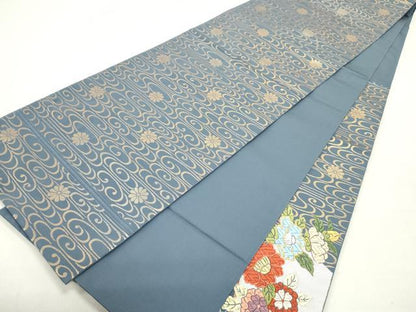 平和屋着物●六通柄袋帯　唐織　流水檜扇草花文　金糸　正絹　逸品　DAAY0362ob