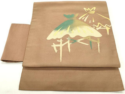 平和屋着物●爪掻き本綴れ　つけ帯　風景文　金糸　正絹　逸品　DAAY0368ob
