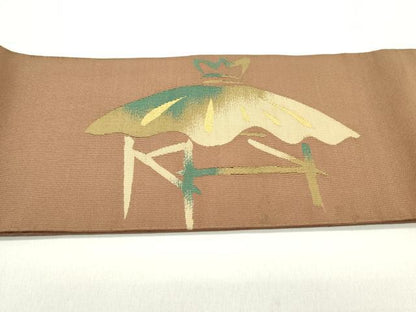 平和屋着物●爪掻き本綴れ　つけ帯　風景文　金糸　正絹　逸品　DAAY0368ob