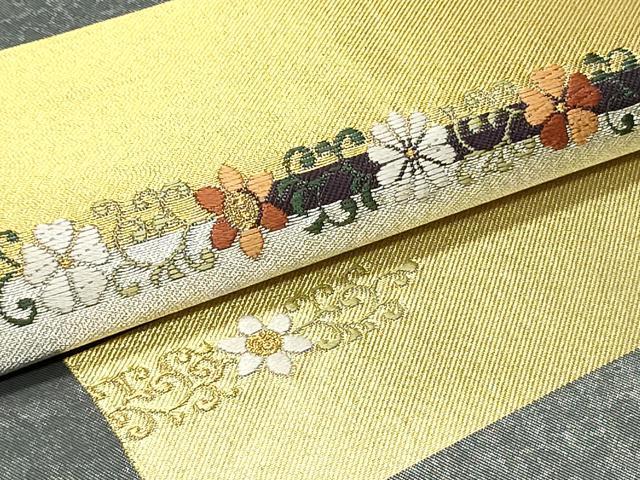 平和屋着物●六通柄袋帯 唐織 色紙花唐草文 金銀糸 正絹 逸品 DAAY0378ob