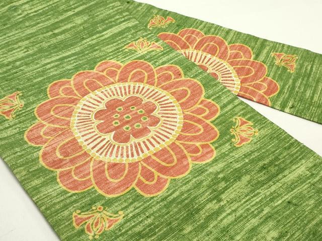 平和屋着物○九寸名古屋帯 紬地 型染め 舞花文 金彩 正絹