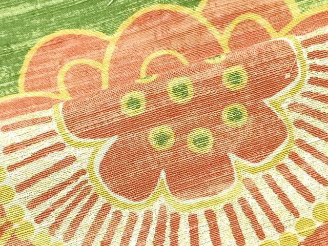 平和屋着物○九寸名古屋帯 紬地 型染め 舞花文 金彩 正絹