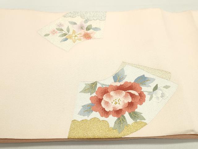 平和屋着物○爪掻き本綴れ 八寸名古屋帯 地紙重ね草花