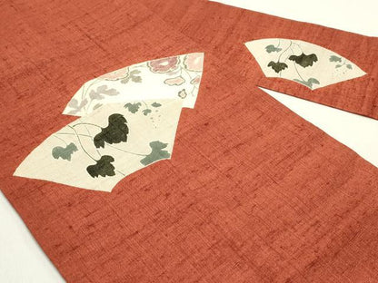 平和屋着物●九寸名古屋帯　生紬　地紙重ね蔦の葉花文　正絹　逸品　DAAY0423ob