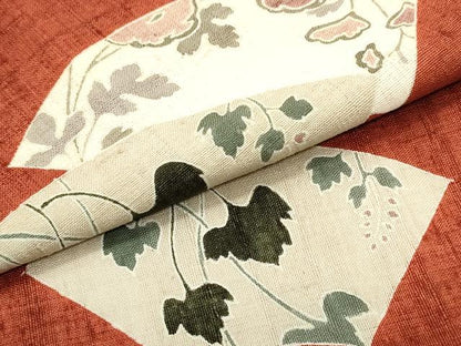 平和屋着物●九寸名古屋帯　生紬　地紙重ね蔦の葉花文　正絹　逸品　DAAY0423ob