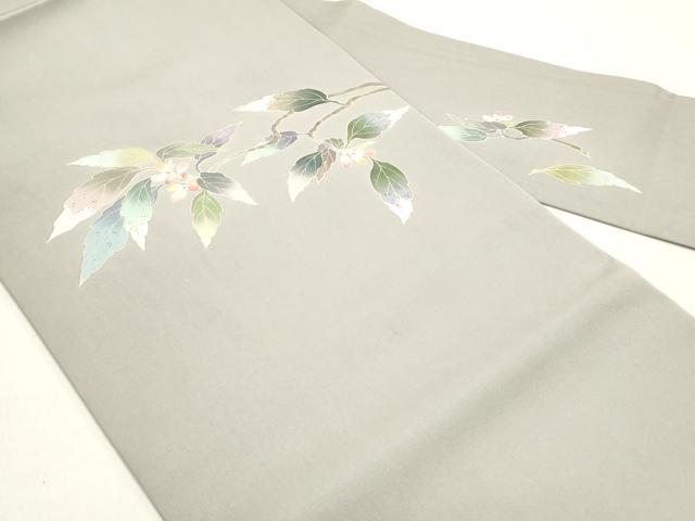 平和屋着物●塩瀬　九寸名古屋帯　友禅　作家物　南天枝葉文　正絹　逸品　DAAY0424ob