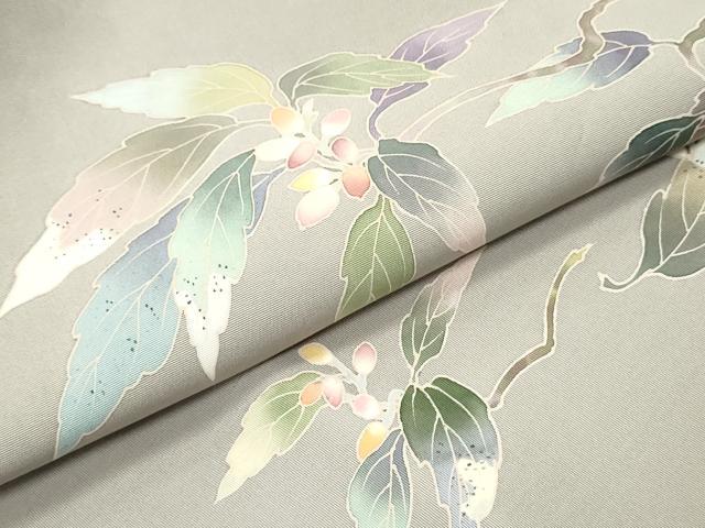平和屋着物●塩瀬　九寸名古屋帯　友禅　作家物　南天枝葉文　正絹　逸品　DAAY0424ob