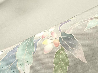 平和屋着物●塩瀬　九寸名古屋帯　友禅　作家物　南天枝葉文　正絹　逸品　DAAY0424ob