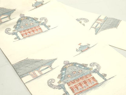 平和屋着物●九寸名古屋帯 紬地 手織 本真綿 風景文 正絹 逸品 DAAY0425ob