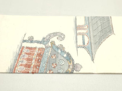 平和屋着物●九寸名古屋帯 紬地 手織 本真綿 風景文 正絹 逸品 DAAY0425ob