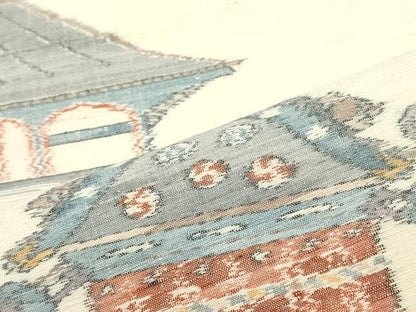 平和屋着物●九寸名古屋帯 紬地 手織 本真綿 風景文 正絹 逸品 DAAY0425ob