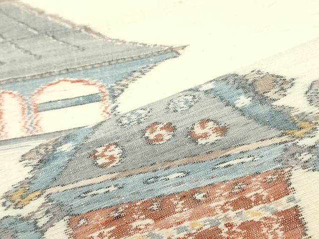 平和屋着物●九寸名古屋帯 紬地 手織 本真綿 風景文 正絹 逸品 DAAY0425ob