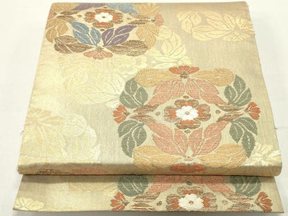 平和屋着物●六通柄袋帯 作家者 古代草花文 金糸 正絹 逸品 DAAY0458ob