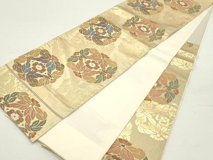 平和屋着物●六通柄袋帯 作家者 古代草花文 金糸 正絹 逸品 DAAY0458ob