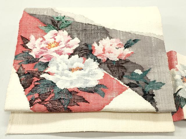 平和屋着物●八寸名古屋帯 紬地 草花文 正絹 逸品 DAAY0461ob