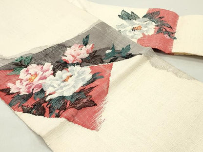 平和屋着物●八寸名古屋帯 紬地 草花文 正絹 逸品 DAAY0461ob
