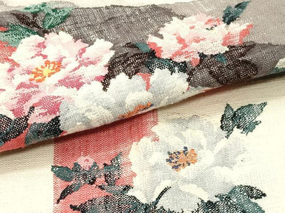 平和屋着物●八寸名古屋帯 紬地 草花文 正絹 逸品 DAAY0461ob