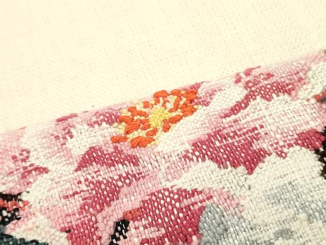 平和屋着物●八寸名古屋帯 紬地 草花文 正絹 逸品 DAAY0461ob