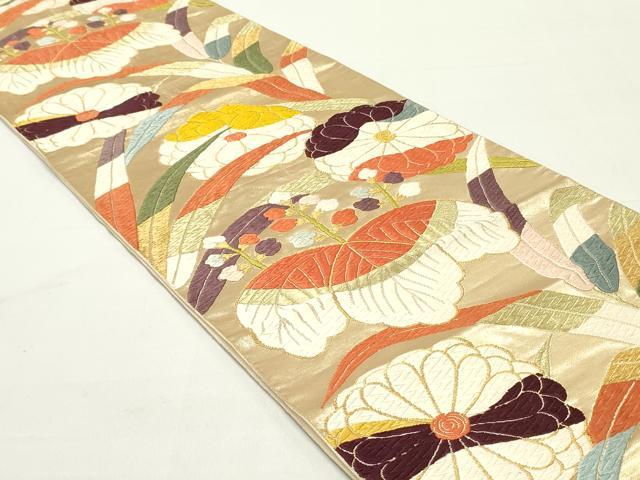 平和屋着物●六通柄袋帯　唐織　草花文　金糸　正絹　逸品　DAAY0467ob