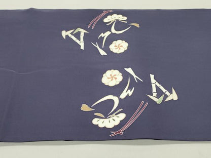 平和屋着物●塩瀬　九寸開き名古屋帯　駒刺繍　松竹梅　濃鼠色　金彩　正絹　逸品　DAAY0474ob