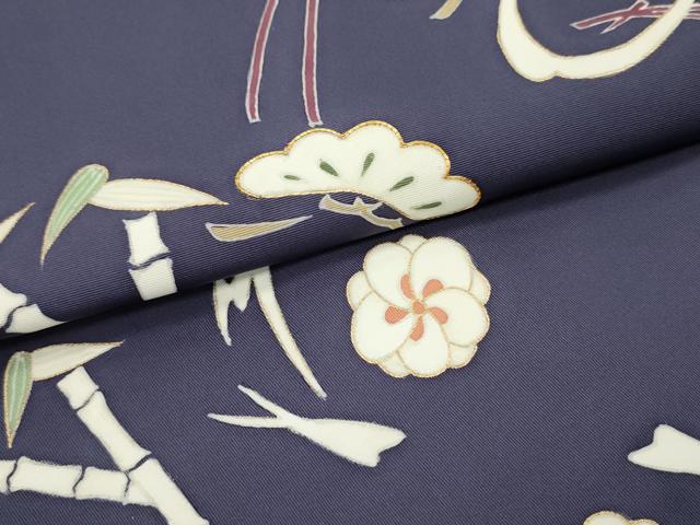 平和屋着物●塩瀬　九寸開き名古屋帯　駒刺繍　松竹梅　濃鼠色　金彩　正絹　逸品　DAAY0474ob