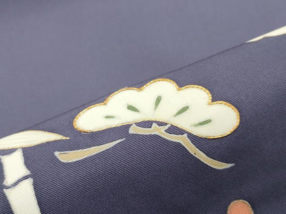 平和屋着物●塩瀬　九寸開き名古屋帯　駒刺繍　松竹梅　濃鼠色　金彩　正絹　逸品　DAAY0474ob